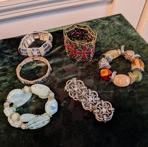 Lot Of Six Boho Elastic Beaded Y2K Bracelets